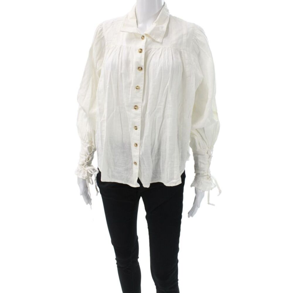 Free People Women Bohemian Tunic White Button Long Sleeve Cotton Size S